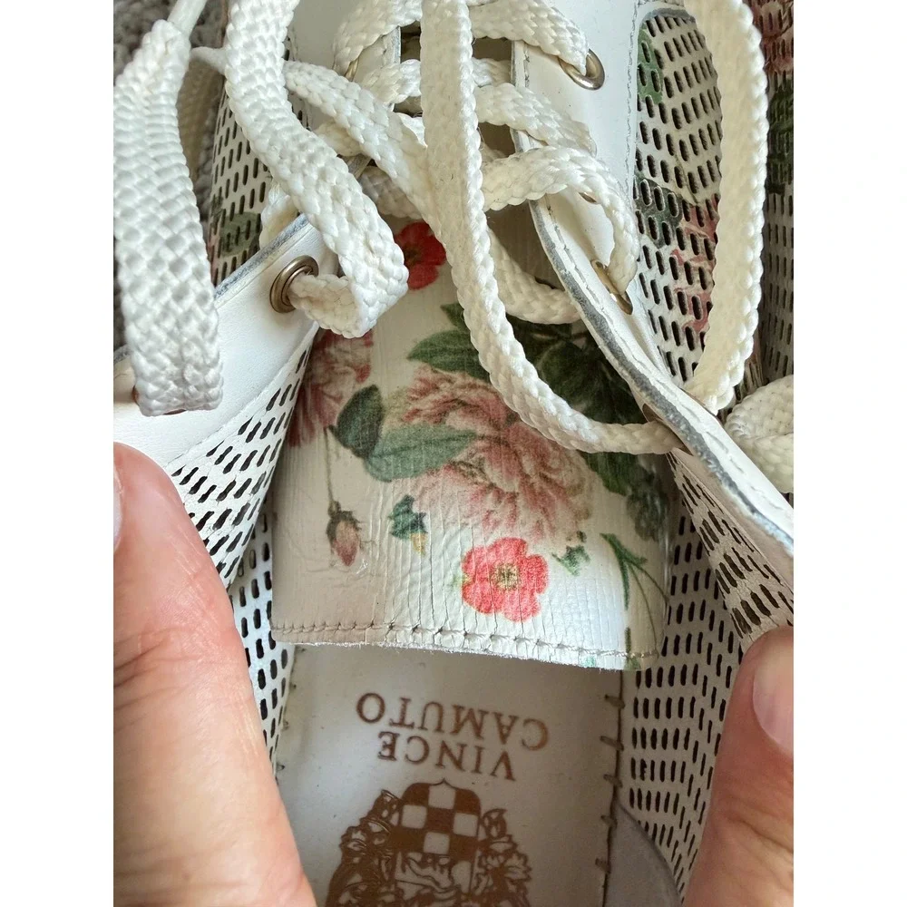 Vince Camuto Floral Perforated Leather Espadrille Platform Sneakers White 7.5